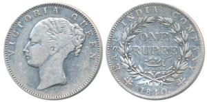 Victoria Queen, Silver Rupee, 1840, continuous legend, Calcutta Mint, English Head, Rev II