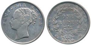 Victoria Queen, Silver Rupee, 1840, continuous legend, Calcutta Mint, Mule, English Head, 
