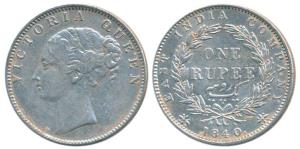 Victoria Queen, Silver Rupee, 1840, continuous legend, Calcutta Mint, English Head with Mo