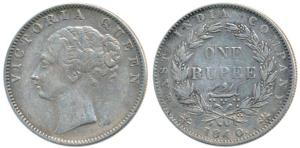 Victoria Queen, Silver Rupee, 1840, continuous legend, Calcutta Mint, English Head with Mo