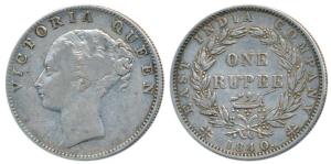 Victoria Queen, Silver Rupee, 1840, continuous legend, Calcutta Mint, English Head with Mo
