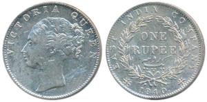 Victoria Queen, Silver Rupee, 1840, continuous legend, Calcutta Mint, English Head with Mo