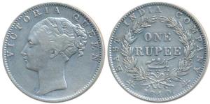 Victoria Queen, Silver Rupee, 1840, continuous legend, Calcutta Mint, English Head with Mo