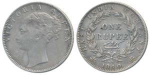 Victoria Queen, Silver Rupee, 1840, continuous legend, Calcutta Mint, English Head with Mo