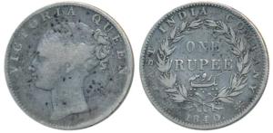 Victoria Queen, Silver Rupee, 1840, continuous legend, Calcutta Mint, English Head with Mo