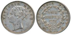 Victoria Queen, Silver Rupee, 1840, continuous legend, Madras Mint, English Head, S incuse