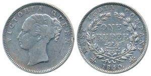 Victoria Queen, Silver Rupee, 1840, continuous legend, Madras Mint, English Head with Part