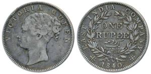 Victoria Queen, Silver Rupee, 1840, continuous legend, Madras Mint, English Head, S incuse