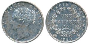 Victoria Queen, Silver Rupee, 1840, continuous legend, Madras Mint, English Head with Modi