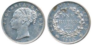 Victoria Queen, Silver Rupee, 1840, continuous legend, Bombay Mint, English Head, rev. III