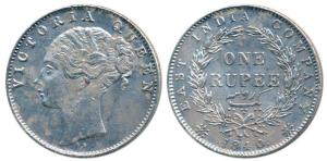Victoria Queen, Silver Rupee, 1840, continuous legend, Calcutta Mint, Indian Head, 35 Berr