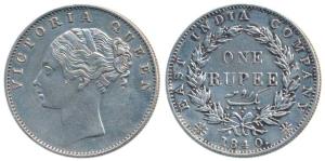 Victoria Queen, Silver Rupee, 1840, continuous legend, Calcutta Mint, Indian Head, 34 Berr