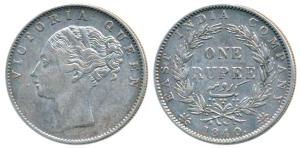 Victoria Queen, Silver Rupee, 1840, continuous legend, Calcutta Mint, Indian Head, 35 Berr