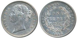 Victoria Queen, Silver Rupee, 1840, divided legend, Calcutta / Bombay Mint, WW raised, Sha
