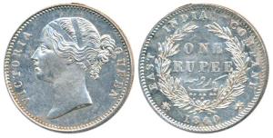 Victoria Queen, Silver Rupee, 1840, divided legend, Calcutta / Bombay Mint, WW raised, Sha