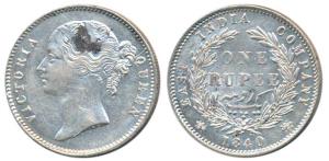 Victoria Queen, Silver Rupee, 1840, divided legend, Calcutta / Bombay Mint, WW raised, re-
