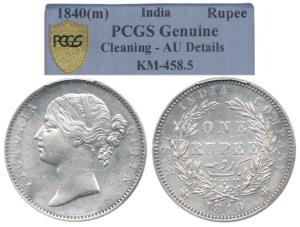 Victoria Queen, Silver Rupee, 1840, divided legend, WWBO raised on truncation, rev. 28 Ber