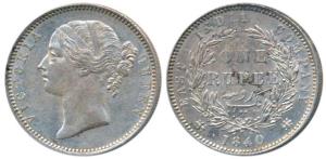Victoria Queen, Silver Rupee, 1840, divided legend, Madras Mint, WWB raised, No dot after 