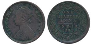 Victoria Queen, Copper ¼ Anna, 1862, Calcutta Mint, 4 lace panels in jabot with two flower