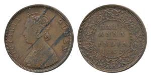 Victoria Queen, Copper ½ Anna, 1862, Bombay Mint, (Prid 578). Very Fine+, Rare.