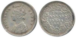 Victoria Queen, Silver 2 Annas, 1862, Bombay Mint, (Prid 486). Extremely Fine.