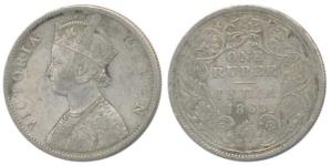 Victoria Queen, Silver Rupee, 1862, Calcutta Mint, B / II, with pineapple cone over O of O