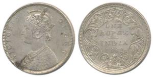 Victoria Queen, Silver Rupee, 1862, Calcutta Mint, B / II, Plain cone, Round pearls in the