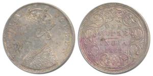 Victoria Queen, Silver Rupee, 1862, Madras Mint, B / II, scroll like floral design on the 