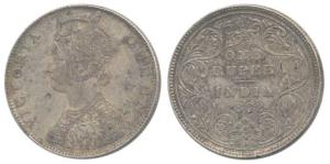Victoria Queen, Silver Rupee, 1862, Madras Mint, B / II, slight changes in embroidery desi