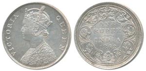 Victoria Queen, Silver Rupee, 1862, Madras Mint, B / II, slight changes in embroidery desi