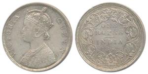 Victoria Queen, Silver Rupee, 1862, Bombay Mint, B / II, plain cones, elongated pearls in 
