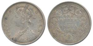 Victoria Queen, Silver Rupee, 1862, Calcutta Mint, B / II(a), Pineapple like buds at four 