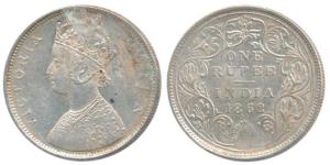 Victoria Queen, Silver Rupee, 1862, Bombay Mint, B / II(a), Pineapple like buds at four pl