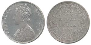 Victoria Queen, Silver Rupee, 1862, Bombay Mint, D / II, double lines to the curves of the