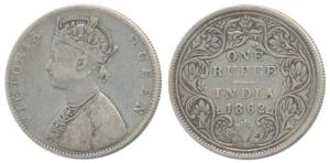 Victoria Queen, Silver Rupee, 1862, Bombay Mint, D / IIa, double lines to the curves of th