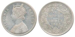 Victoria Queen, Silver Rupee, 1862, Calcutta Mint, A / II(a), pineapple cones at four plac