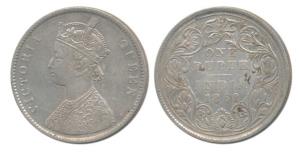 Victoria Queen, Silver Rupee, 1862, Calcutta Mint, A / II, plain cone over E of ONE and re