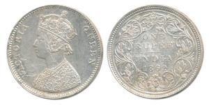 Victoria Queen, Silver Rupee, 1862, Bombay Mint, Mule, A / II, only ’v’/ no crescent; elon