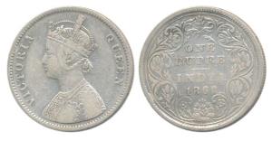 Victoria Queen, Silver Rupee, 1862, Calcutta Mint, A / II, without crescent, plain cones, 