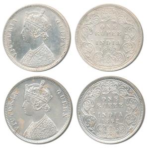 Victoria Queen, Silver Rupee, 1862 (2), Calcutta Mint, A / I, with and without crescent, (