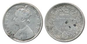 Victoria Queen, Silver Rupee, 1862, Bombay Mint, B / II / 2 / 4, One smaller dot added lat