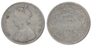 Victoria Queen, Silver Rupee, 1862, Bombay Mint, B / I / 0 / 6, two smaller dots added lat