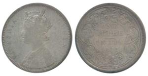 Victoria Queen, Silver Rupee, 1862, Bombay Mint, A / II / 0 / 9, (Prid 92). Fine, Very Rar
