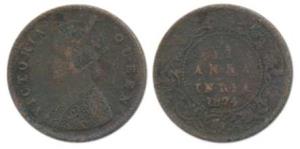 Victoria Queen, Copper 1/12 Anna, 1874, Calcutta Mint, (Prid 783). Fine+, Very Rare.