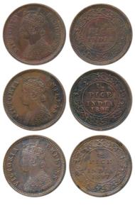 Victoria Empress, Copper ½ Pice (3), 1895, 1896 and 1897, Calcutta Mint, (Prid 728, 729 & 