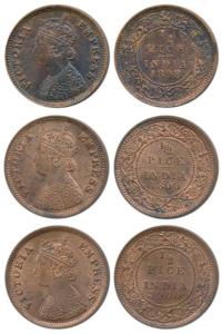 Victoria Empress, Copper ½ Pice (4), 1898, 1899, 1900 and 1901, Calcutta Mint, (Prid 731, 