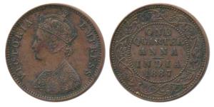 Victoria Empress, Copper ¼ Anna, 1887, Bombay Mint, 7 in date struck over 6, Old used dies