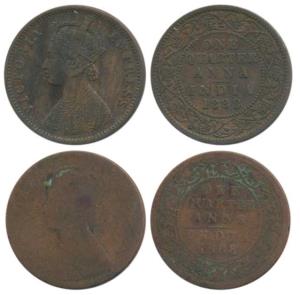 Victoria Empress, Copper ¼ Anna, 1888 (2), Calcutta Mint; Bombay Mint, (Prid 621 & 643). G