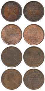Victoria Empress, Copper ¼ Anna (4), 1890, 1891, 1892 and 1893, Calcutta Mint, (Prid 623, 