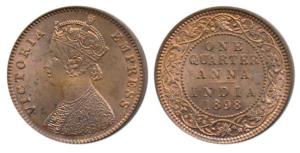 Victoria Empress, Copper ¼ Anna, 1898, Calcutta Mint, (Prid 631). Uncirculated, Very Rare.